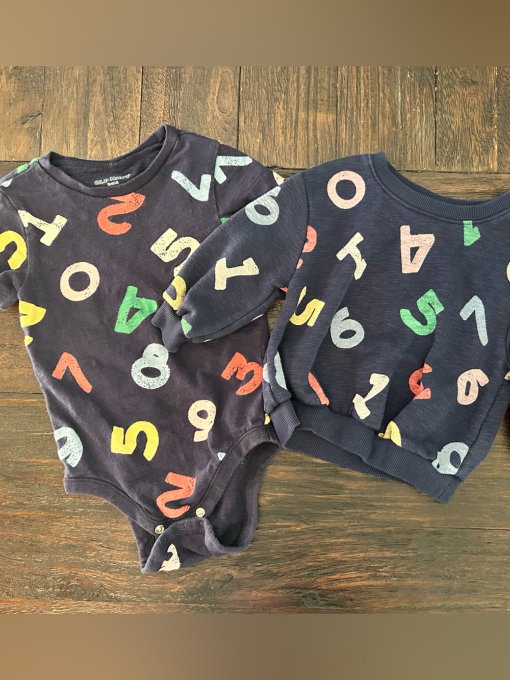 Matching Navy Rainbow Letter and Number Long Sleeve Top and Onesie